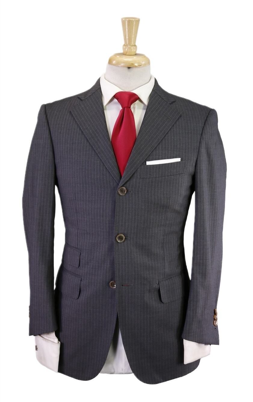 Paul Stuart Gray w/ Sky Blue Striped Wool 3-Btn Suit 36S